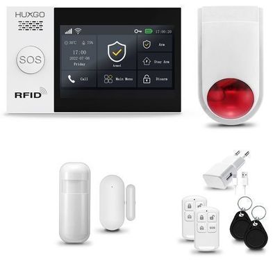 Alarm HXA007, Alarmanlage Haus WiFi + GSM 2G mit Sirene, 1x Bewegungsmelder für Haus
