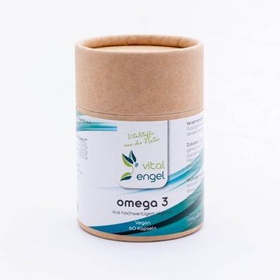 Omega-3 Kapseln (vegan) (60 Stück) aus Algenöl in ökol. Verpackung - Vital Engel