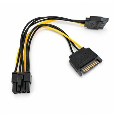 R37 SATA auf 8-Pin PCIe Stromadapter 18cm 2x SATA 15-Pin auf PCIe 8-Pin Grafikkarten