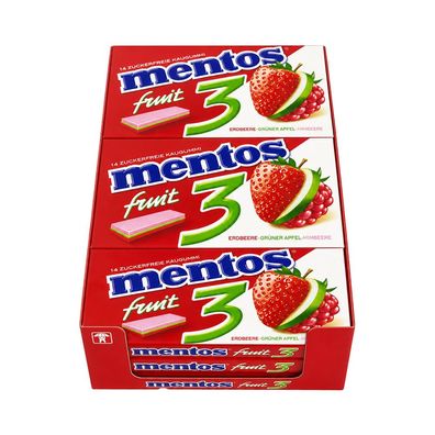Mentos Kaugummi, Fruit 3, zuckerfrei, 12x 33g à 14 Stück