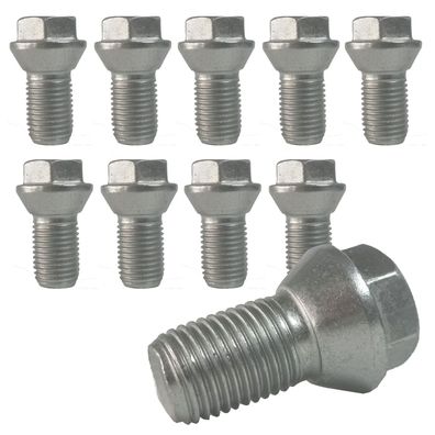 10x Radschrauben M14x1,5 25mm Kegelbund 60° Silber Für