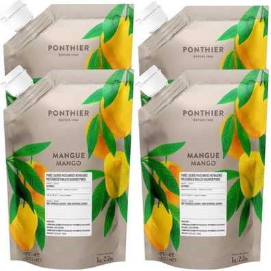 Ponthier Fruchtpüree Mango 4x 1kg indische Alphonso Mangos Exotische-Früchte-Püree