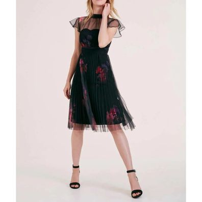 Designer-Plisseekleid, schwarz-bordeaux