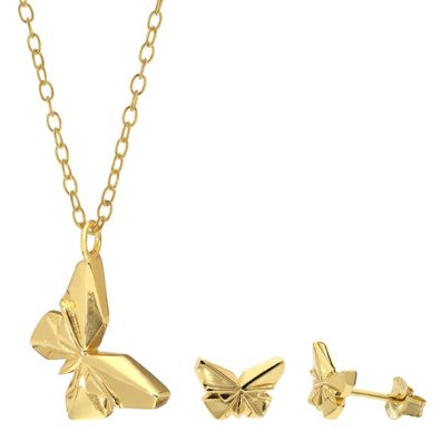 trendor Schmuck Kinder Schmuckset 925 Silber Vergoldet Schmetterling Bundle 31177