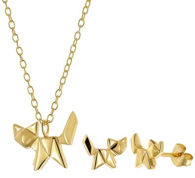 trendor Schmuck Schmuckset Katze für Damen und Mädchen Silber Vergoldet Bundle 31183
