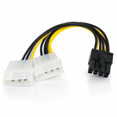 R38 Molex auf 8-Pin PCIe Stromadapter 15cm 2x Molex 4-Pin auf PCIe 8-Pin Grafikkarten