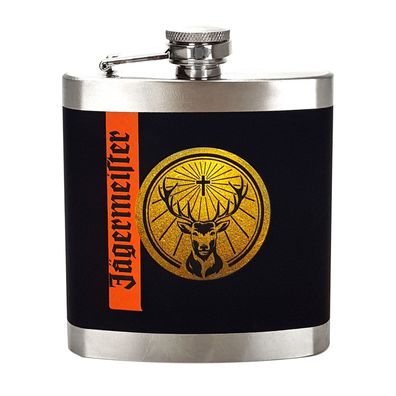 Jägermeister Flachmann aus Edelstahl mit Schraubdeckel