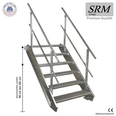 6 Stufen Stahltreppe Breite 60-160cm Geschosshöhe 90-120cm Geländer beidseitig