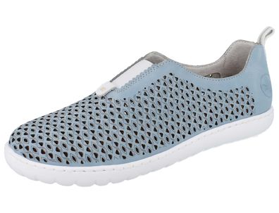 RIEKER Damen Sommer Slipper hellblau Kunstleder