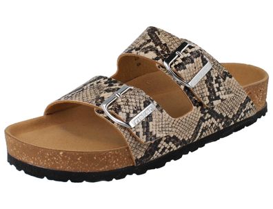 RIEKER Damen Pantolette beige Schlangenoptik Kunstleder vegan