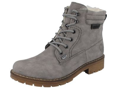 RIEKER Damen Schnürstiefel hellgrau Kunstleder