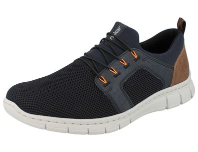 RIEKER Herren Schlupfsneaker blau braun Textil Kunstleder