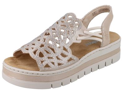 RIEKER V4941-60 Damen Plateau Sandalette beige Strasssteine Kunstleder