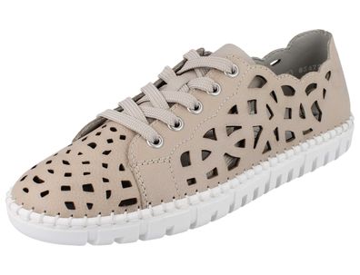 RIEKER M2315-60 Damen Barfuß Schnürschuhe beige Glattleder