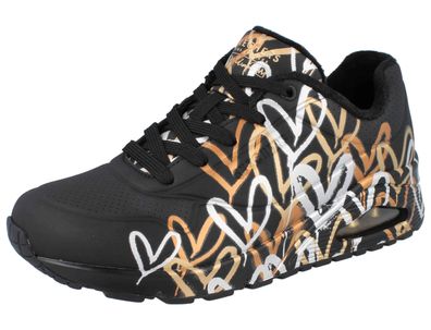 Skechers Damen Sneaker schwarz Herzprint Kunstleder