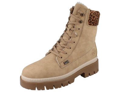 RIEKER Damen Schnürstiefel beige Kunstleder