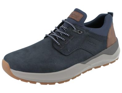 RIEKER Herren Slipper dunkelblau braun Leder Textil