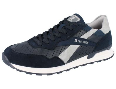 RIEKER Herren Schnürhalbschuhe blau grau Glattleder Textil