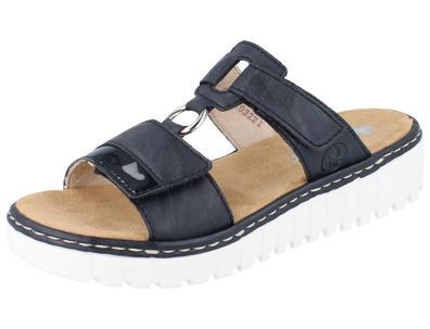 RIEKER Damen Klett Pantolette dunkelblau Kunstleder