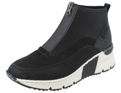 RIEKER Damen Sneaker knöchelhoch schwarz Kunstleder Textil