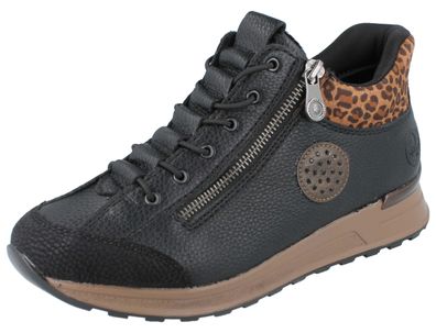 RIEKER Damen High Sneaker schwarz Leoprint Kunstleder
