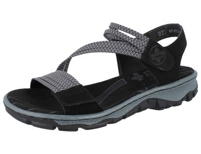 RIEKER Damen Trekkingsandale schwarz Textil/Kunstleder