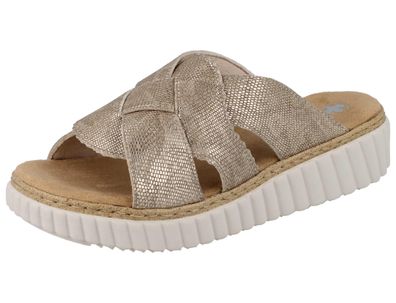 RIEKER Damen Pantolette beige gold metallic Kunstleder