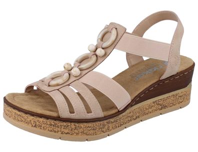 RIEKER Damen Keilsandalette rosa Kunstleder und Textil