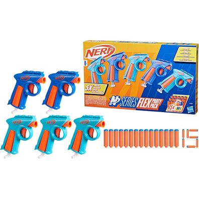NERF N Series Flex Party Pack mit 5 Blastern und 15 N1 Darts für Kinder ab 8 Jahren