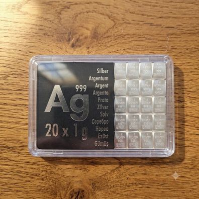 20x 1g Silberbarren .999 Feinsilber Valcambi Schweiz