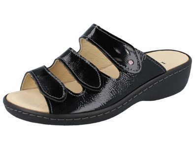 LONGO Damen Pantolette schwarz Knautschlack Leder