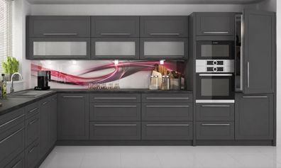 Küchenzeile QU1, L-Form 370x260cm, Front Farbe Matt, Soft Close System, Farbe wählbar
