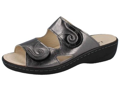 LONGO Damen Pantolette silber grau Effektleder