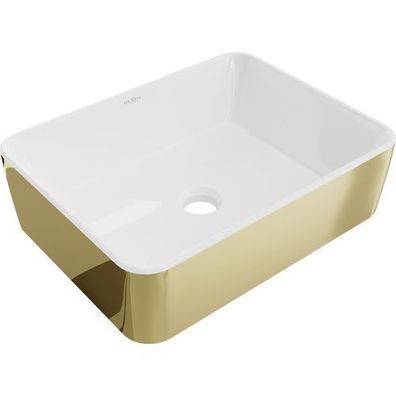 Mexen Catia rechteckiges Aufsatzwaschbecken 48x37 cm Weiß/Gold Mattkeramik