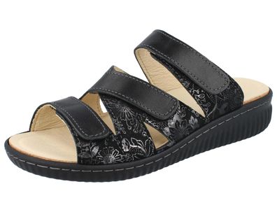 LONGO Damen Pantolette schwarz Glatt- und Nubukleder