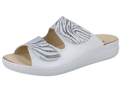 LONGO Damen Pantolette perle weiß grau Glattleder
