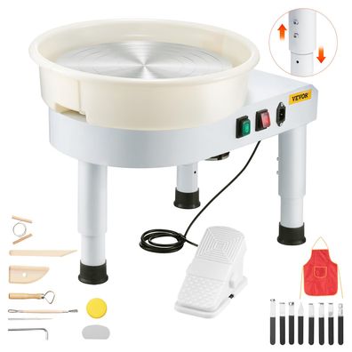 VEVOR Töpferscheibe 450 W 35 cm mit Pedal abnehmbarem Becken Zubehör weiß