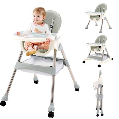 Arkyomi Hochstuhl Baby 3in1 mit Tisch und Rollen klappbar verstellbar Grén