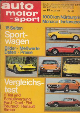 auto motor und sport 13 / 1971, Sportwagen, Pinzgauer, Fiat, Opel, Simca