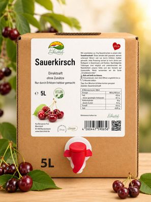 Bleichhof Sauerkirschsaft - 100% Direktsaft OHNE Zuckerzusatz, Bag in box (1x 5l)