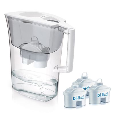 LAICA Primeline Wasserfilterkanne Weiß 3 L mit 2 Bi-Flux-Filtern