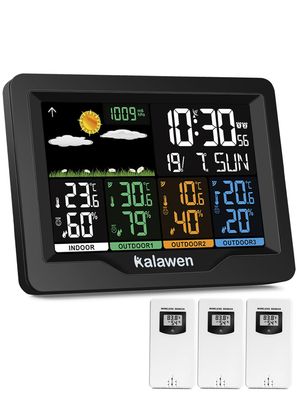 Kalawen Funkwetterstation 3 Außensensoren Farbdisplay Thermometer Hygrometer