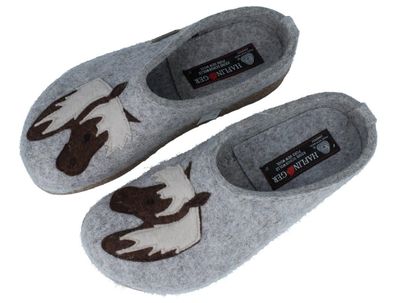 Haflinger Grizzly Cavallo Hausschuhe grau Pferdekopf Wollfilz