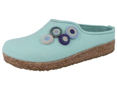 Haflinger Grizzly Kanon Damen Filzclogs türkis Wollfilz