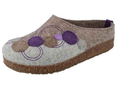 Haflinger Grizzly Fizz Damen Hausschuhe beige lila Wollfilz