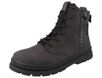 Bugatti Herren Winterstiefel Schnürstiefel gefüttert braun Kunstleder Textil