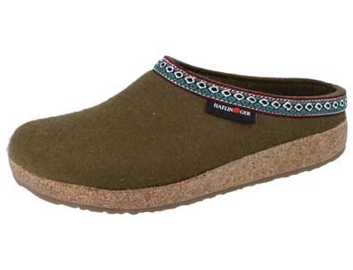 Haflinger Grizzly Franzl Damen Hausschuhe oliv grün Wollfilz