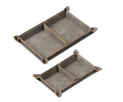 Navaris Kunstleder Ablageschalen Set 2 grau mit Magnet Trennern Tablett