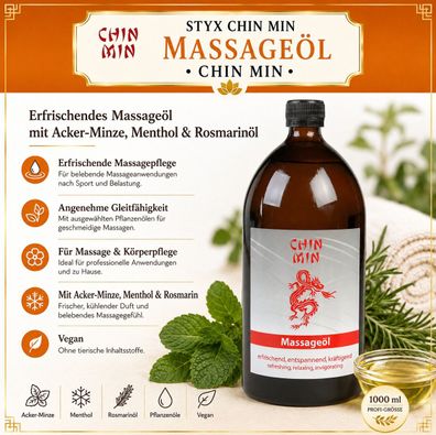 STYX Chin Min Massageöl 1000 ml Acker-Minze Menthol Rosmarin vegan