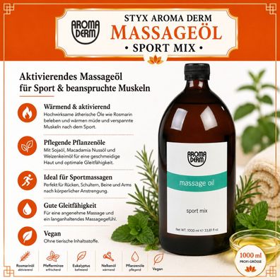 STYX Aroma Derm Massageöl Sport Mix 1000 ml Rosmarin vegan